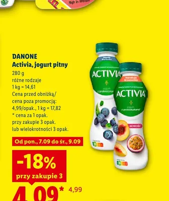 Jogurt pitny Danone Activia Jagoda Borówka promocja w Lidl