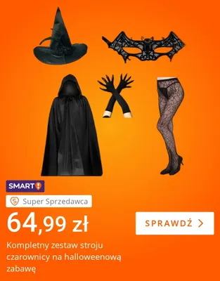 Kompletny zestaw stroju czarownicy na halloweenową zabawę promocja w Allegro
