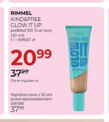 Podkład Kind & Free Glow It Up 103 True Ivory Rimmel promocja w Drogerie Jawa