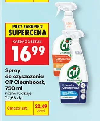Spray do czyszczenia Cif Cleanboost Odtłuszczacz Zairialid promocja w Biedronka