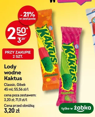 Lody wodne Kaktus Gibek promocja w Żabka