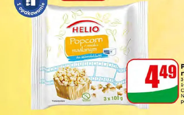 Popcorn do mikrofali maślany Helio 3-pak 100 g promocja w Dino