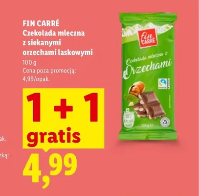 Czekolada mleczna z siekanymi orzechami laskowymi Fin Carré promocja w Lidl