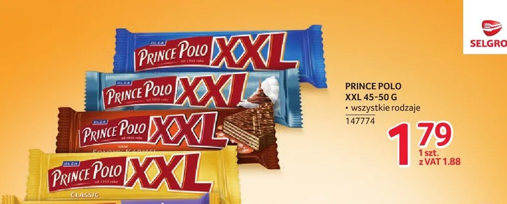 Wafel Prince Polo XXL 45-50 g wszystkie rodzaje promocja w Selgros