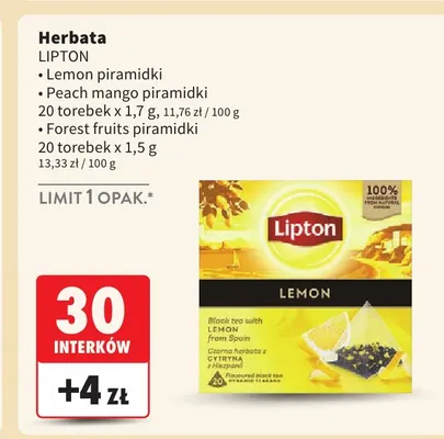 Herbata Peach mango piramidki Lipton promocja w Intermarche