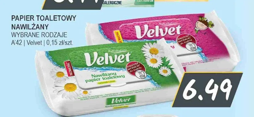 Papier toaletowy nawilżany Velvet promocja w Słoneczko