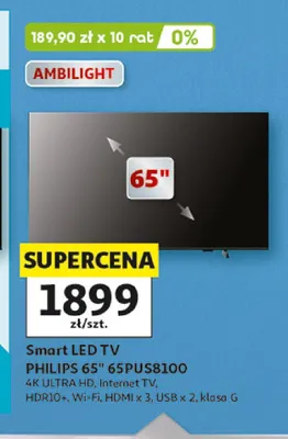 Smart LED TV PHILIPS 65" 65PUS8100 4K ULTRA HD Internet TV HDR10+ Wi-Fi HDMI x 3 USB x 2 klasa G promocja w Auchan