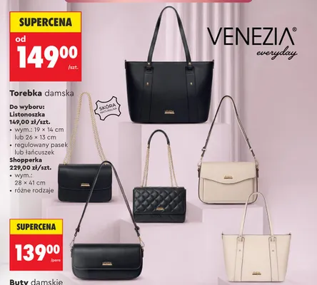 Torebka damska skórzana listonoszka VENEZIA 26x13cm promocja w Biedronka