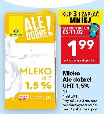Mleko UHT Ale dobre! 1,5%, 1l promocja w LEWIATAN