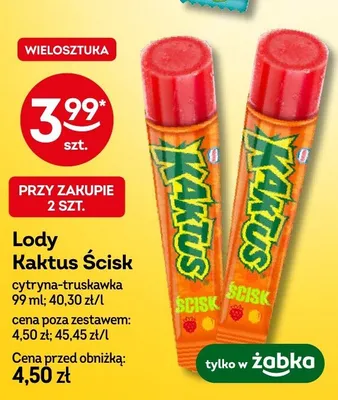 Lody Kaktus Ścisk cytryna-truskawka Koral promocja w Żabka