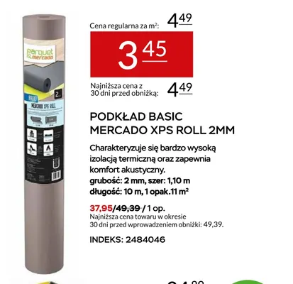 Podkład Basic Mercado XPS Roll 2 mm Parquet promocja w Abra Meble