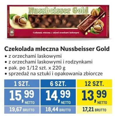 Czekolada mleczna Nussbeisser Gold z orzechami laskowymi promocja w Makro