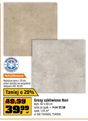 Gresy szkliwione Bari wym. 60x60cm promocja w OBI