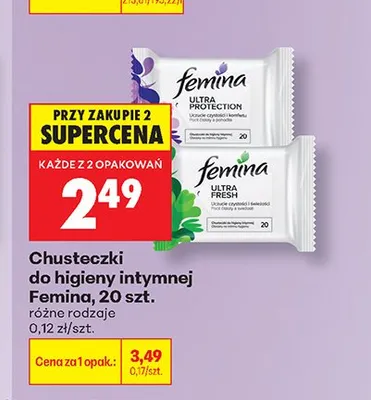 Chusteczki do higieny intymnej Femina Ultra Protection promocja w Biedronka