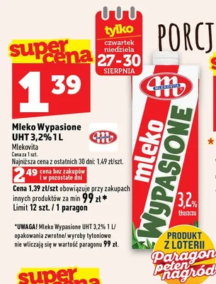 Mleko UHT Wypasione Mlekovita 3,2% promocja w TOPAZ