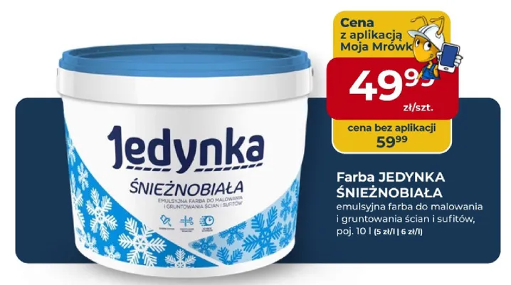 Farba śnieżnobiała emulsyjna do malowania i gruntowania ścian i sufitów promocja w PSB Mrówka