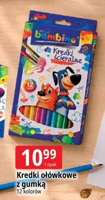 Kredki ołówkowe z gumką Bambino 12 kolorów promocja w Leclerc