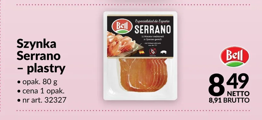 Szynka Serrano plastry Bell promocja w Makro