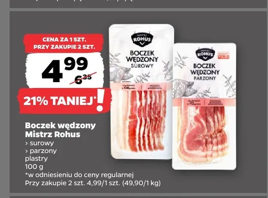 Boczek wędzony parzony plastry Mistrz Rohus promocja w Netto