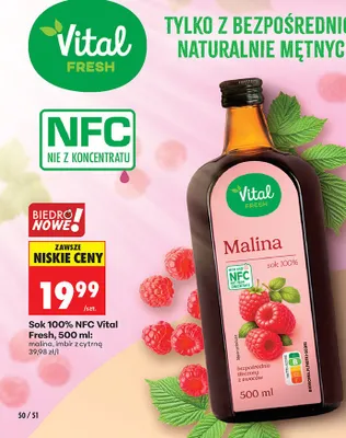 Sok 100% NFC malina promocja w Biedronka