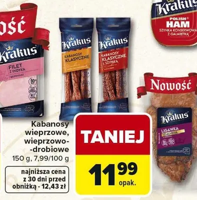 Kabanosy wieprzowe promocja w Carrefour