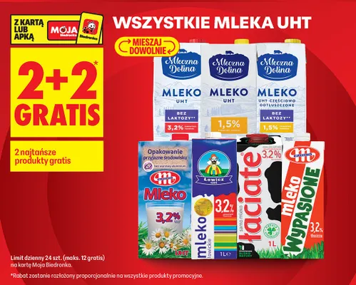 Mleko UHT bez laktozy Mleczna Dolina 3,2% promocja w Biedronka