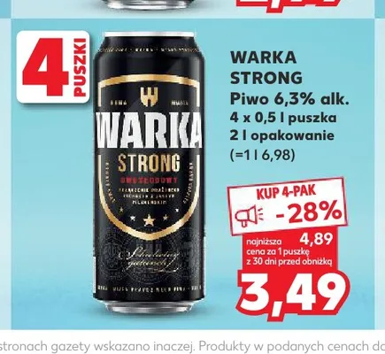 Piwo Warka Strong 4-pak 500 ml promocja w Kaufland