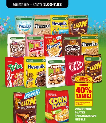 Wszystkie płatki śniadaniowe Nestle DRUGIE -40% promocja w Biedronka