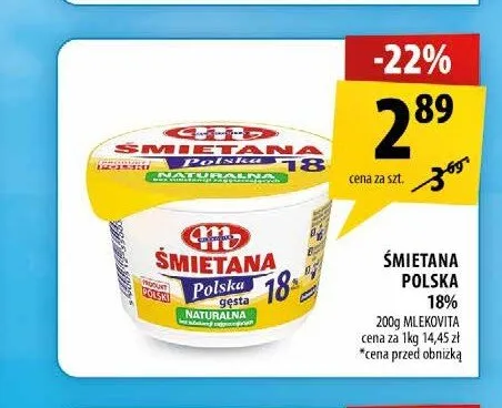 Śmietana Polska 18% Mlekovita promocja w Arhelan