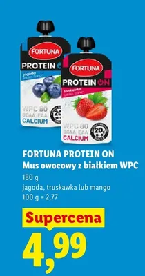 Mus owocowy z białkiem WPC Fortuna Protein On truskawka promocja w Lidl