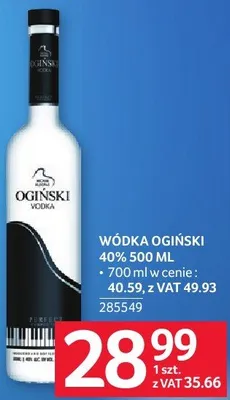 Wódka Ogiński 40% 500 ML promocja w Selgros