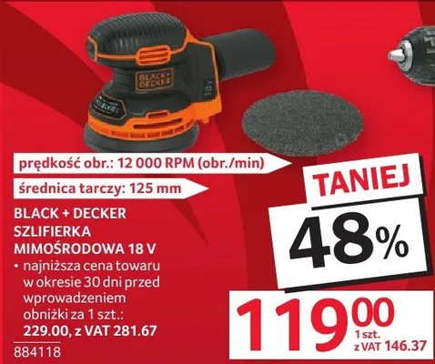 Szlifierka mimośrodowa BLACK + DECKER 18 V promocja w Selgros