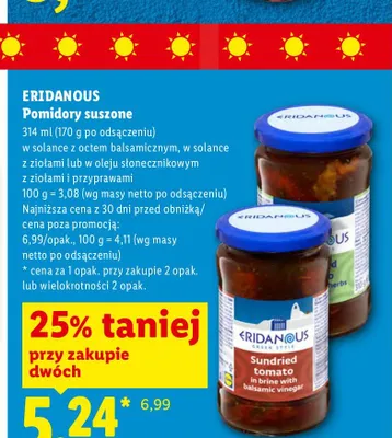 Pomidory suszone w solance z ziołami Eridanous promocja w Lidl