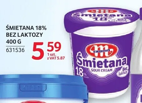 Śmietana 18% bez laktozy Mlekovita 400g promocja w Selgros