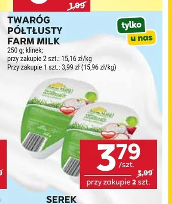 Twaróg półtłusty Farm Milk klinek promocja w Stokrotka