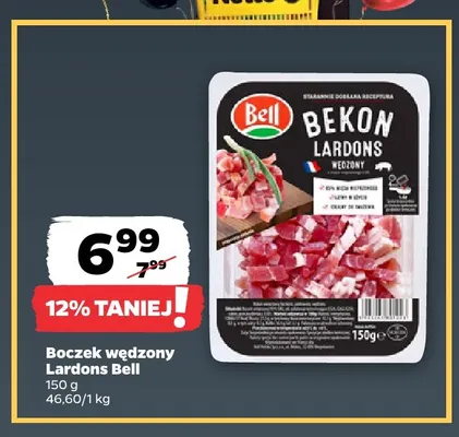 Boczek wędzony Lardons Bell promocja w Netto