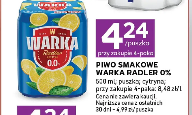 Piwo bezalkoholowe smakowe Warka Radler cytryna promocja w Stokrotka