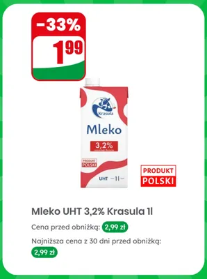 Mleko UHT 3,2% Krasula promocja w Dino