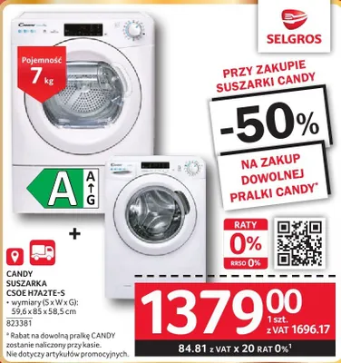Zestaw CANDY SUSZARKA CSOE H7A2TE-S + pralka promocja w Selgros