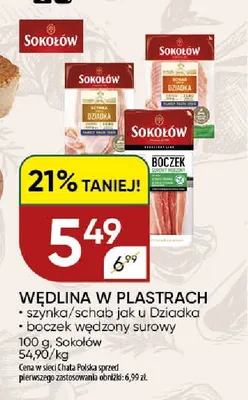 Wędlina w plastrach boczek wędzony surowy Sokołów promocja w Chata Polska