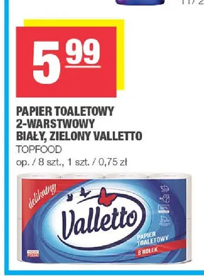 Papier toaletowy 2-warstwowy zielony 8-pak Valletto promocja w SPAR