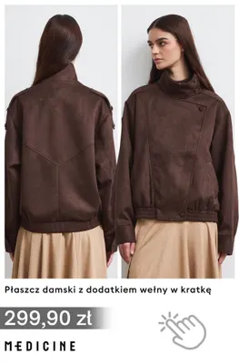 Płaszcz damski z dodatkiem wełny w kratkę Medicine promocja w Medicine