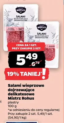 Salami wieprzowe dojrzewające delikatesowe Mistrz Rohus promocja w Netto