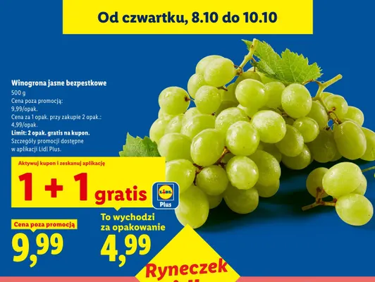 Winogrona jasne bezpestkowe Ryneczek Lidla promocja w Lidl