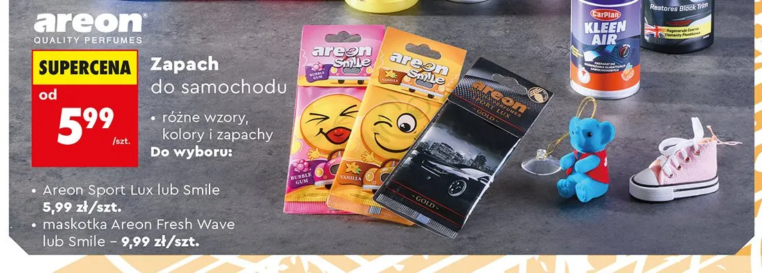 Zapach do samochodu maskotka Areon Smile promocja w Biedronka