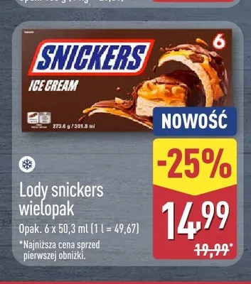 Lody Snickers wielopak 6-pak 50,3ml promocja w Aldi