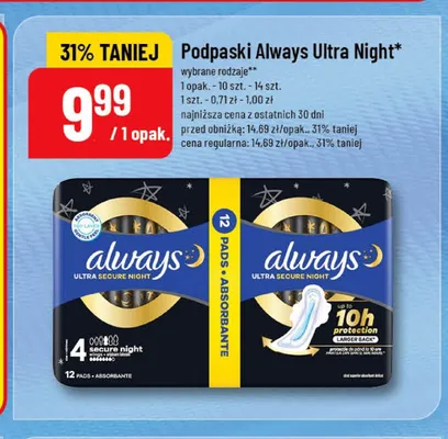 Podpaski Always Ultra Night promocja w POLOmarket