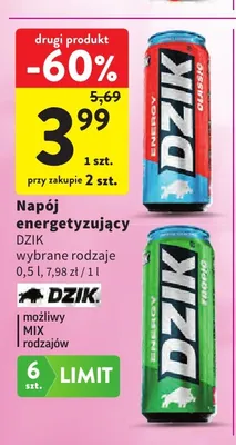 Napój energetyzujący Dzik Classic promocja w Intermarche