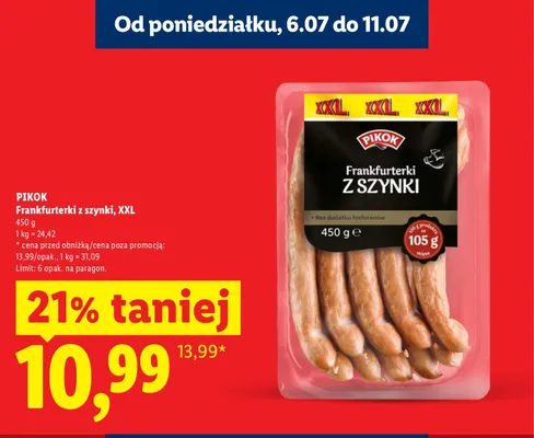 Frankfurterki z szynki Pikok XXL promocja w Lidl