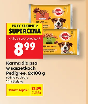 Karma dla psa w saszetkach Pedigree wybór smaków w galaretce 6-pak promocja w Biedronka